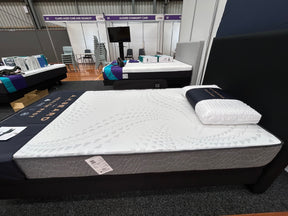ex DEMO SALE - A H Beard Long Wide Single UPLIFT Adjustable Bed w/ Ultimate Care Plush Mattress & Black Waratah Headboard & 1x SafetyRail