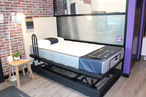 ex DEMO SALE - A H Beard King Single UPLIFT Adjustable Bed w/ Ultimate Care Plush Mattress & Linen Bottlebrush Headboard & 1x Grab Handle