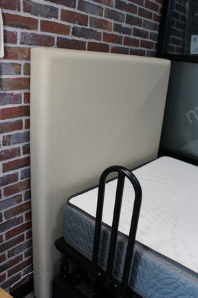 ex DEMO SALE - A H Beard King Single UPLIFT Adjustable Bed w/ Ultimate Care Plush Mattress & Linen Bottlebrush Headboard & 1x Grab Handle