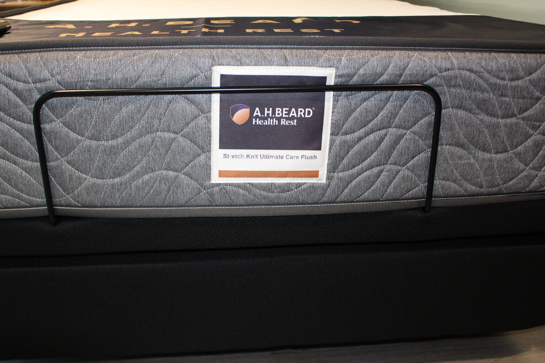 ex DEMO SALE - A H Beard King Single UPLIFT Adjustable Bed w/ Ultimate Care Plush Mattress & Linen Bottlebrush Headboard & 1x Grab Handle